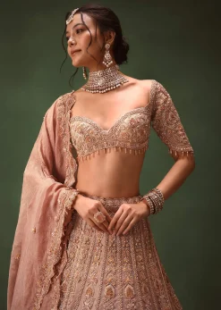 Light Lavender 12 Kali Embroidered Chanderi Lehenga Set With Brocade Blouse And Dupattas