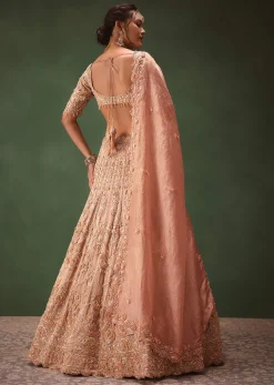 Light Lavender 12 Kali Embroidered Chanderi Lehenga Set With Brocade Blouse And Dupattas