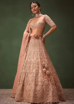 Light Lavender 12 Kali Embroidered Chanderi Lehenga Set With Brocade Blouse And Dupattas