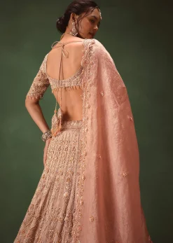 Light Lavender 12 Kali Embroidered Chanderi Lehenga Set With Brocade Blouse And Dupattas