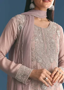 Light Lavender Chinon Kurta Sharara Suit With Moti Work