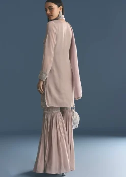 Light Lavender Chinon Kurta Sharara Suit With Moti Work