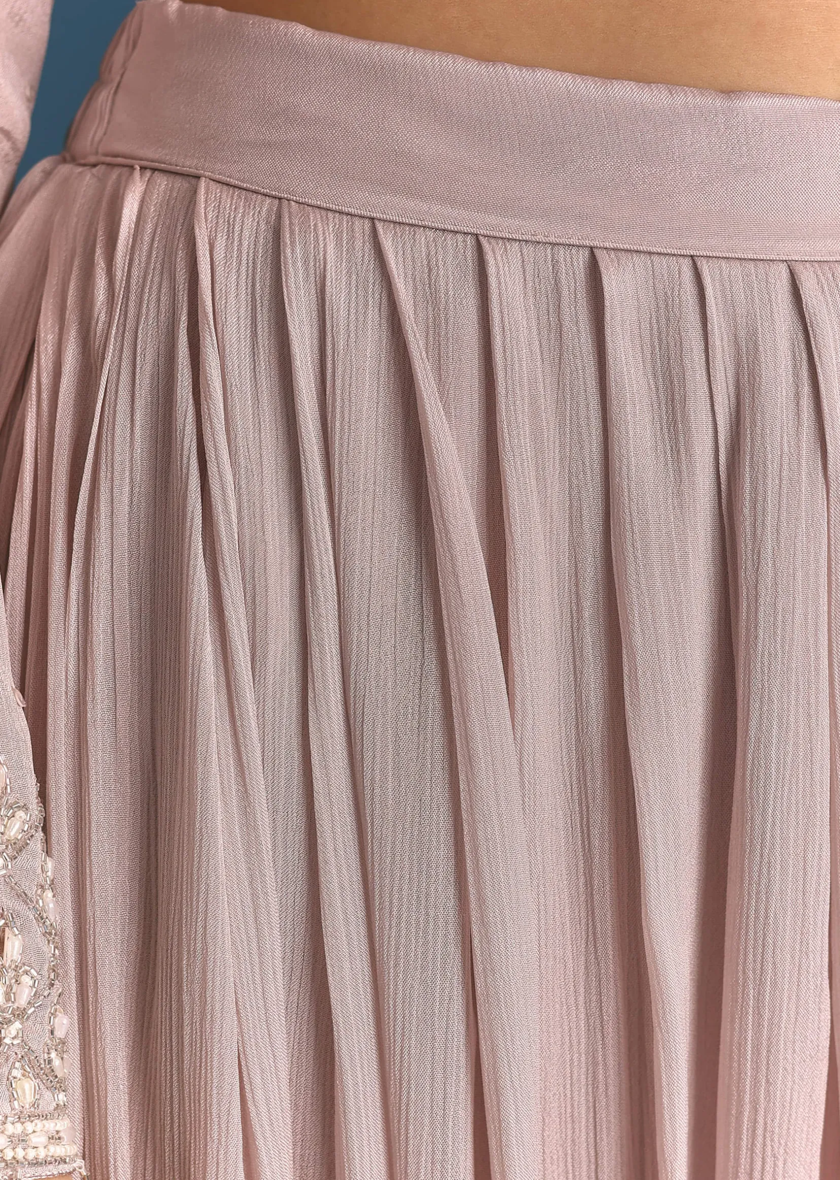 Light Lavender Chinon Kurta Palazzo Suit With Moti Cutdana Work