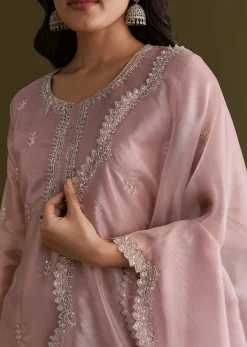 Light Lavender Tissue Kurta Sharara Set With Sequins And Cutdana Work