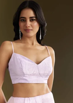 Light Lavender Tissue Saree With Cutdana Beads Embroidery And Scallop Border