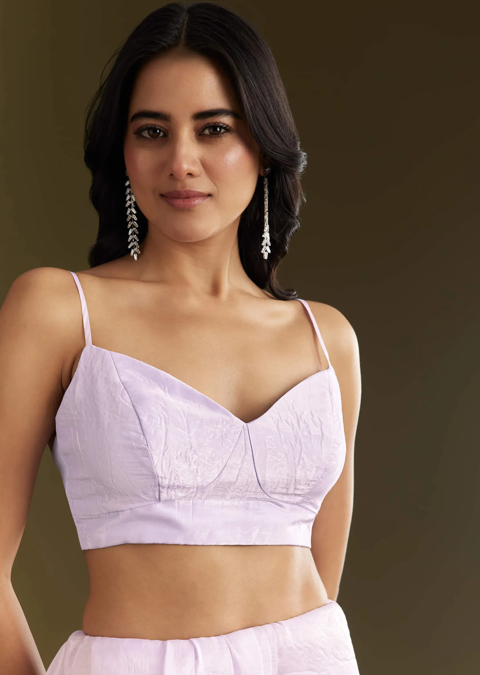 Light Lavender Tissue Saree With Cutdana Beads Embroidery And Scallop Border