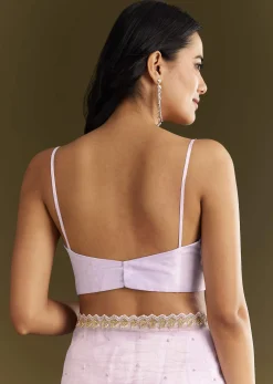 Light Lavender Tissue Saree With Cutdana Beads Embroidery And Scallop Border