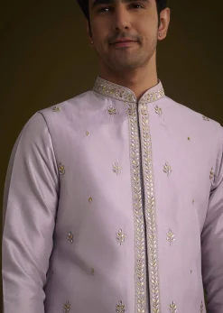 Light Lilac Cotton Silk Jacket Set With Floral Sequin Butti Embroidery