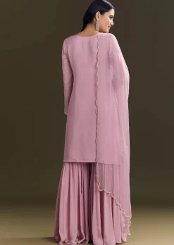 Light Onion Pink Chinon Kurta Sharara With Embellished Dupatta