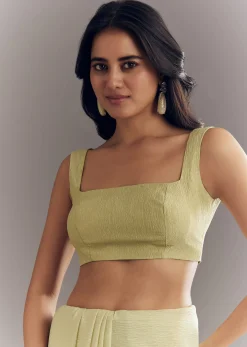 Light Pastel Green Crushed Tissue Saree With Cutdana Sequins And Beads Embroidery