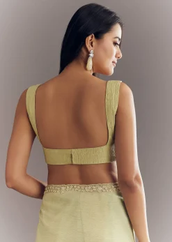 Light Pastel Green Crushed Tissue Saree With Cutdana Sequins And Beads Embroidery