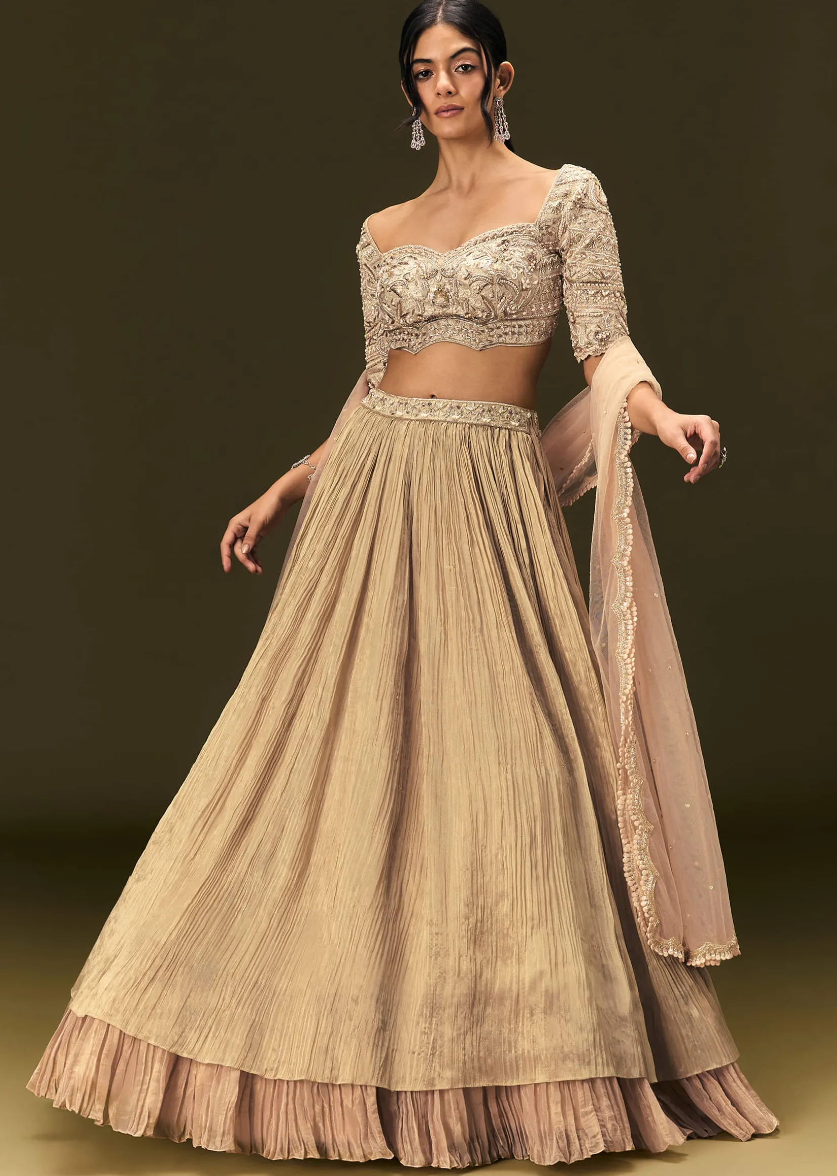 Light Peach Banarasi Silk Lehenga Dupatta With Embroidered Blouse