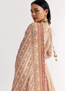 Light Peach Printed Crepe Anarkali Sui With Embroideryt