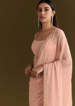 Light Peach Tissue Silk Saree With Stone Embellishments