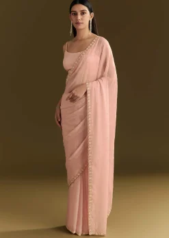 Light Peach Tissue Silk Saree With Stone Embellishments