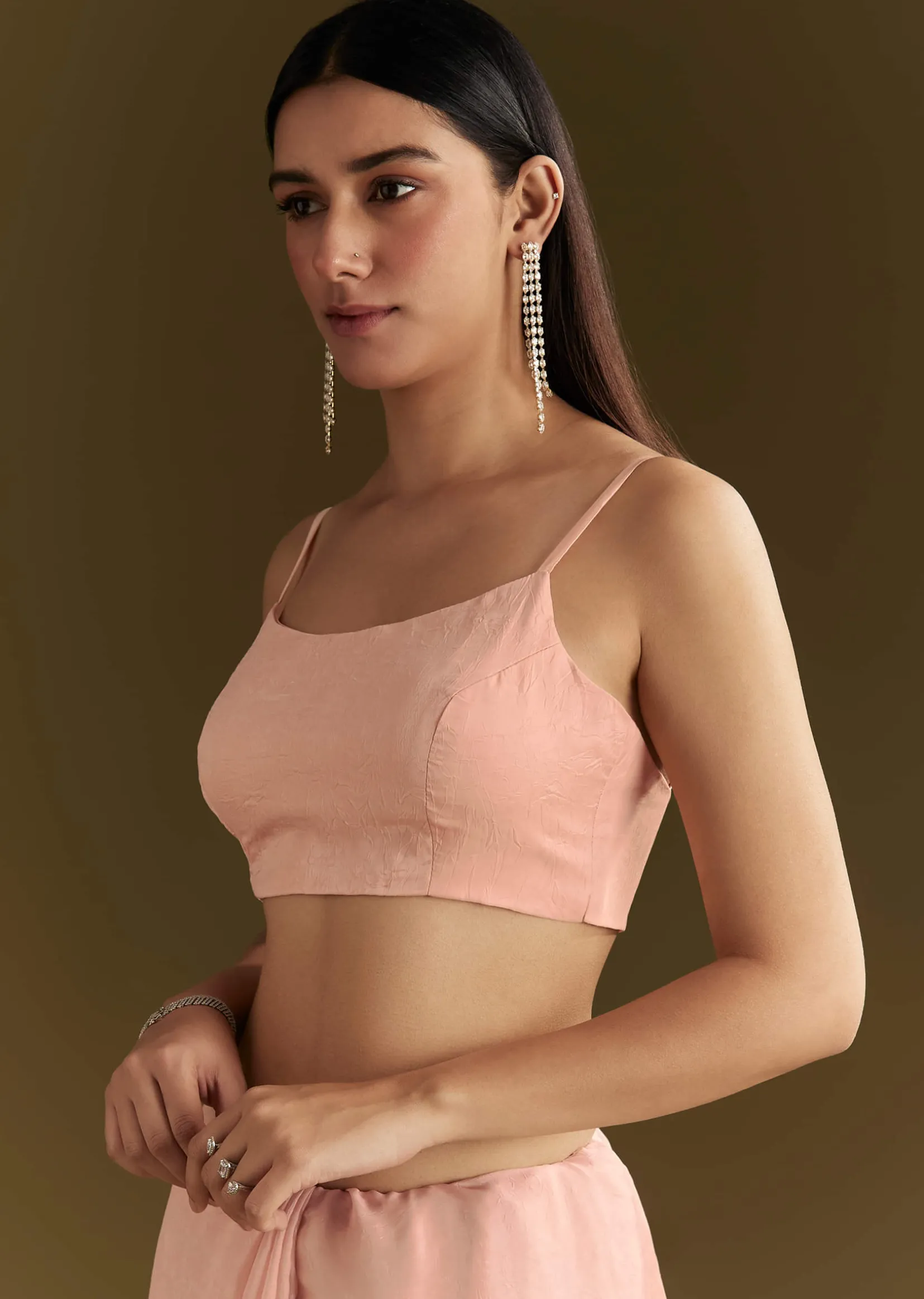 Light Peach Tissue Silk Saree With Stone Embellishments
