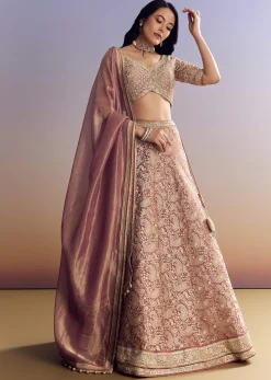 Light Pink Banarasi Silk Lehenga Set With Embroidered Choli