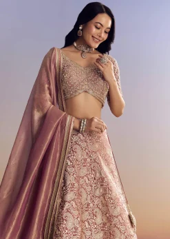 Light Pink Banarasi Silk Lehenga Set With Embroidered Choli