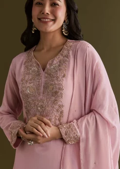 Light Pink Chinon Cutdana Sharara Suit