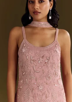 Light Pink Chinon Embroidered Kurta Sharara With Choker Dupatta