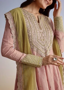 Light Pink Crush Tissue Sharara Suit With Zari Sequins