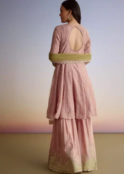 Light Pink Crush Tissue Sharara Suit With Zari Sequins