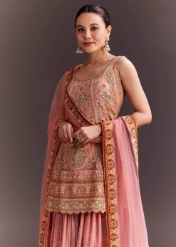 Light Pink Embroidered Palazzo Set