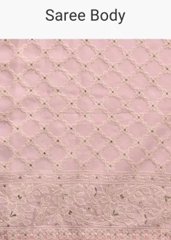Light Pink Georgette Chikankari Jaal Work Saree With Unstitched Blouse