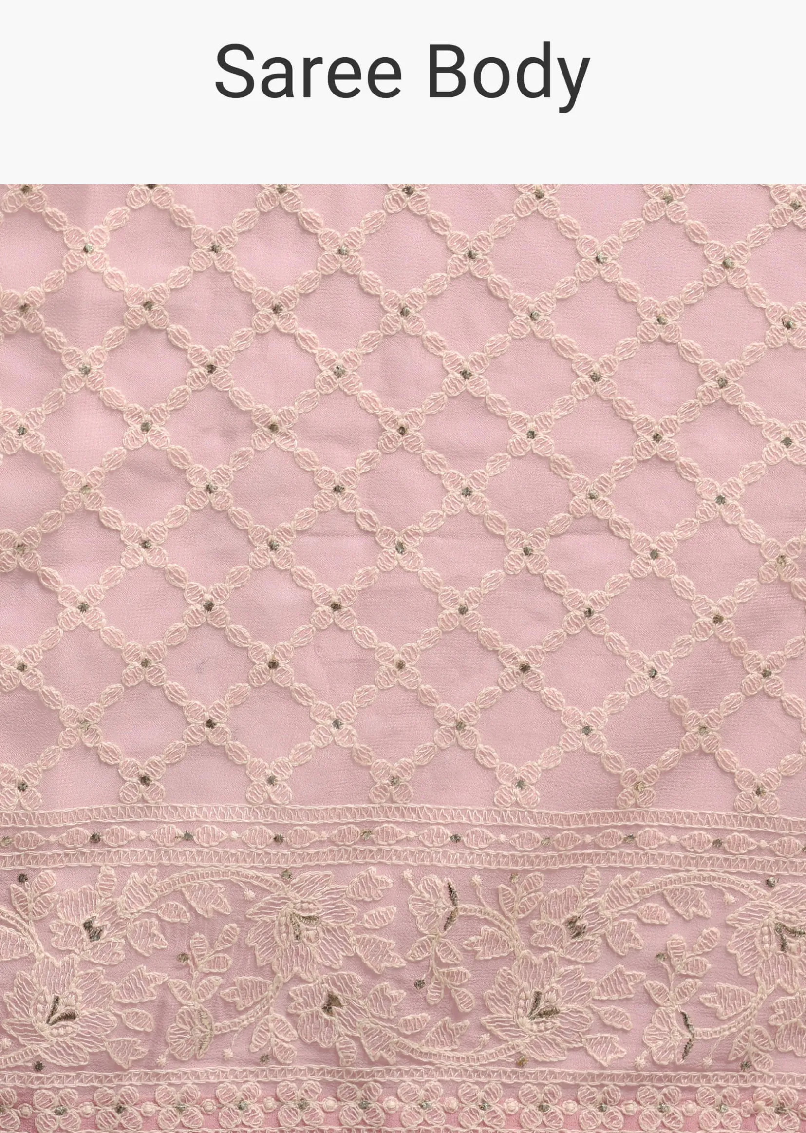 Light Pink Georgette Chikankari Jaal Work Saree With Unstitched Blouse