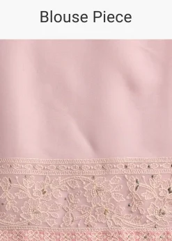 Light Pink Georgette Chikankari Jaal Work Saree With Unstitched Blouse