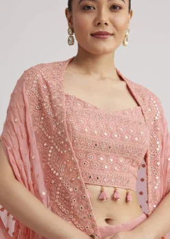 Light Pink Georgette Palazzo Set With Embroidered Cape