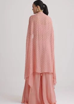 Light Pink Georgette Palazzo Set With Embroidered Cape