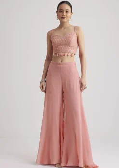Light Pink Georgette Palazzo Set With Embroidered Cape