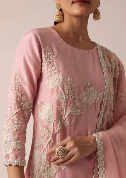 Light Pink Kurta Sharara Set In Chanderi Silk