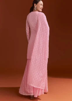 Light Pink Printed Chinon Sharara Set With Cut Dana And Sequins