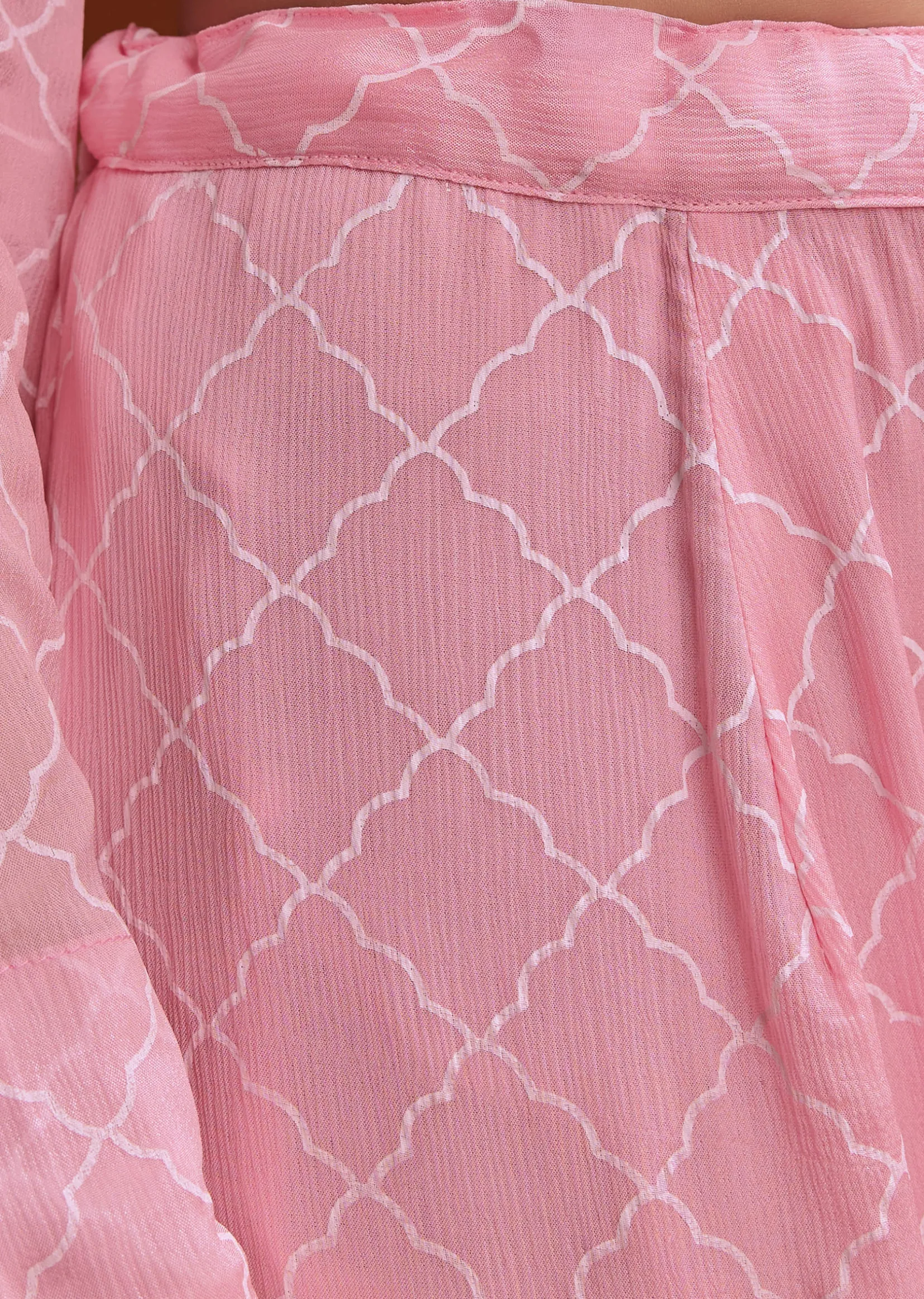 Light Pink Printed Chinon Sharara Set With Cut Dana And Sequins
