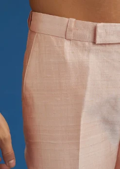 Light Pink Raw Silk Sherwani Set With Hand Work In Chanderi And Dola Silk