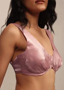 Light Pink Sleeveless Blouse In Organza With V Neckline