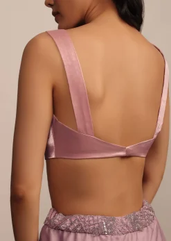 Light Pink Sleeveless Blouse In Organza With V Neckline