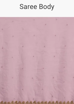 Light Pink Tissue Embroidered Saree With Cutwork Scallop Border