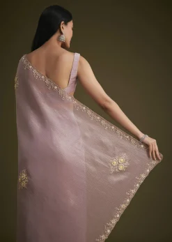 Light Purple Tissue Saree With Floral Embroidery