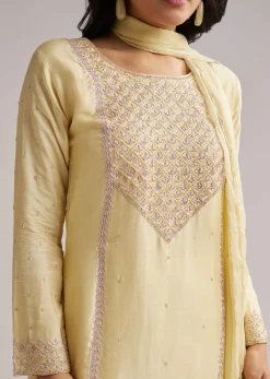 Light Yellow Embroidered Sharara Set With Dupatta