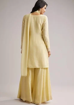 Light Yellow Embroidered Sharara Set With Dupatta