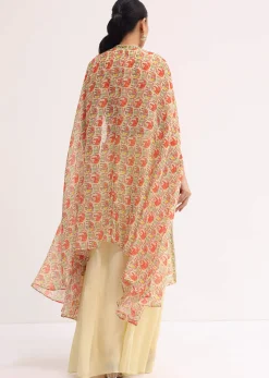Light Yellow Printed Organza Palazzo Set With Jacket
