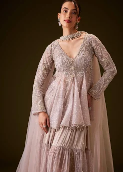 Lilac Banarasi Silk Sharara Set With Choker Dupatta