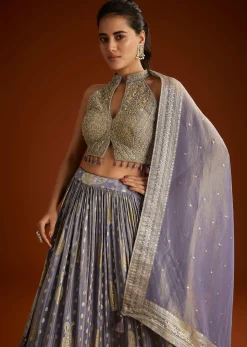 Lilac Banarasi Tissue Lehenga Dupatta With Embroidered Choli