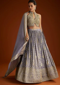 Lilac Banarasi Tissue Lehenga Dupatta With Embroidered Choli