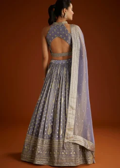Lilac Banarasi Tissue Lehenga Dupatta With Embroidered Choli