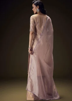 Lilac Brocade Embroidered Kurta With Palazzo And Dupatta