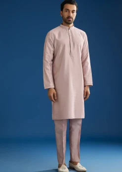 Lilac Cotton Silk Jacket Kurta Set With Mirror And Dori Embroidery